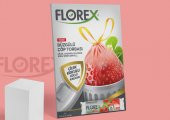 Florex 60 Litre Büzgülü Çilek Kokulu Çöp Torbası Poşeti / 65 x 70 Cm. - 10x10 Rulo / Paket - 7