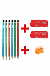 Faber-castell Kurşun Kalem 6 Adet - Faber Büyük Boy Kırmızı Silgi 2 Adet Ve Kalemtıraş - 1