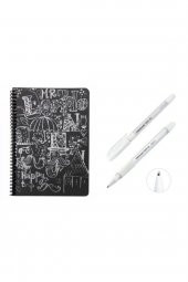 Kapak Desenli Siyah Defter Siyah Yapraklı Defter - Siyah Sayfalı Defter Beyaz Jel Kalem Siyah side - 1