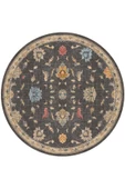 Vintage Desenli Dokuma Pamuk Taban Dijital Dekoratif Yuvarlak Halı  GRİ 160X160 - 1