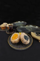 Digithome Rexy 6lı Cam Pasta Tabağı 21 Cm Gold Rim - 16578 - 1