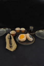 Digithome Rexy 6lı Cam Pasta Tabağı 21 Cm Gold Rim - 16578 - 3