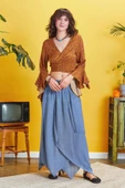 Bohem Tarz Katlı Salaş Beli Lastikli Uzun Etek thumbnail 1