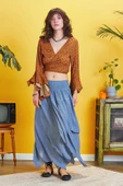 Bohem Tarz Katlı Salaş Beli Lastikli Uzun Etek thumbnail 2