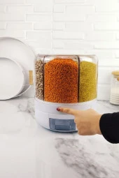 Digithome Kuru Gıda ve Bakliyat Organizeri 360° Dönebilen 6 Bölmeli Hava Geçirmez 6 Lt Saklama Kabı - 4
