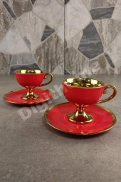 Digithome Kosova Porselen 2 Kişilik Yaldızlı Kahve Fincan Takımı Kırmızı - İST-76 thumbnail 5