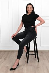 Kadın Büyük Beden Yırtmaçlı Füme Jean Pantolon 6191-23 - 2