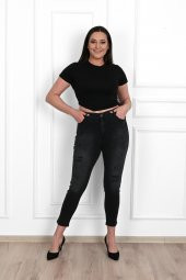 Kadın Büyük Beden Yırtmaçlı Füme Jean Pantolon 6191-23 - 4