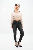 Kadın Yüksek Bel Füme Jean Pantolon 6189-23 - 1
