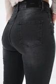 Kadın Yüksek Bel Yırtmaçlı Füme Jean Pantolon 6190-23 - 6