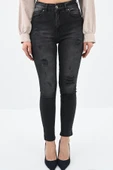 Kadın Yüksek Bel Yırtmaçlı Füme Jean Pantolon 6190-23 - 3