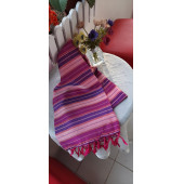 İpekli Buldan  Dokuma Peştemal - 90 x 168 cm - Mor&Fuşya&Açık Pembe&Sarı çizgili - 2