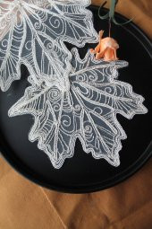 6 Adet Vizon Krem Sonbahar Yaprağı Bardak Altlığı & Kokteyl Peçetesi - 1