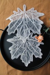 6 Adet Vizon Krem Sonbahar Yaprağı Bardak Altlığı & Kokteyl Peçetesi - 3