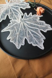 6 Adet Gold Krem Sonbahar Yaprağı Bardak Altlığı & Kokteyl Peçetesi - 4