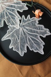 6 Adet Gold Krem Sonbahar Yaprağı Bardak Altlığı & Kokteyl Peçetesi - 1