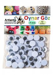 Oynar Göz Siyah 8 mm 50 li 1 Paket Oynayan Göz 8mm Hobi Tasarım Anasınıfı Kreş Etkinlik Elişi - 1