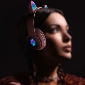 Fuchsia F400 Kablosuz Bluetoothlu RGB Ledli Kedi Tasarım Kulaklık - 6