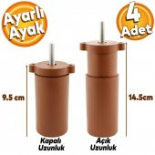 4 Adet Gizli Mobilya Kanepe Sehpa Koltuk Orta Destek Ayağı Ayarlanabilir 9.5 cm Kahverengi Ayak - 1