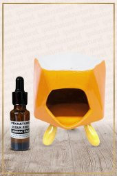 Bambu Ayaklı Turuncu Seramik Buhurdanlık & Özel Üretim Zambak Yağı - 1