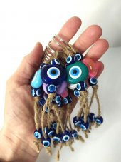Nazar Boncuk Anahtarlık 10 Adet Kötü Göz Kovucu Nazar Hand Made Hasır Renkli Boncuklu Nazarlı Anahtarlık - 2