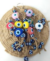 Nazar Boncuk Anahtarlık 10 Adet Kötü Göz Kovucu Nazar Hand Made Hasır Renkli Boncuklu Nazarlı Anahtarlık - 3
