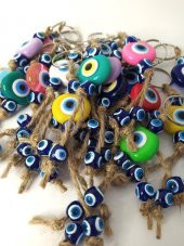 Nazar Boncuk Anahtarlık 10 Adet Kötü Göz Kovucu Nazar Hand Made Hasır Renkli Boncuklu Nazarlı Anahtarlık - 6