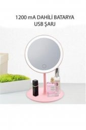 Dokunmatik Led Işıklı Usb Li Yuvarlak Masa Üstü Makyaj Aynası Pembe Makyaj Aynası Ledli - 3