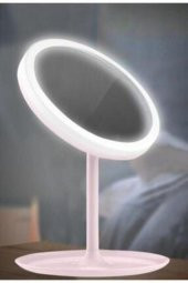 Dokunmatik Led Işıklı Usb Li Yuvarlak Masa Üstü Makyaj Aynası Pembe Makyaj Aynası Ledli - 4