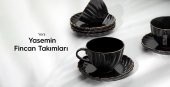 Nehir porselen yaldızlı çay fincanı seti takımı 6 kişilik siya - 1