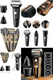 Şarjlı Saç Sakal Traş Makinesi Burun Kılı Alma 3 Başlıklı Set 007 thumbnail 1