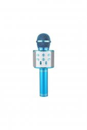 Karaoke Mikrofon Bluetooth Aux Usb Sd Kart Girişli Mavi - 3
