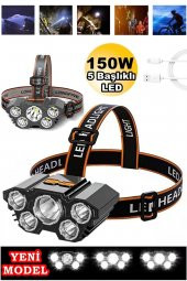 150w Ultra Güçlü Led Şarjlı 5 Led 5x Cree Led Kafa Feneri Avcı Feneri Balıkçı Kamp Feneri 5baslikli - 1