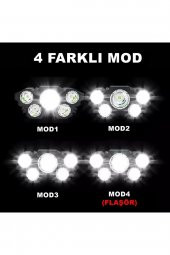 Ga-21 4 Fonksiyonlu 5 Led Şarjlı Ultra Güçlü Kafa Lambası Feneri Ipx5 Su Geçirmez Litym Lion Batarya - 3