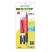 Tombow SH-300 Grip Mekanik Kurşun Kalem Okul Seti 0.7 Koyu Pembe - 1
