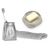 ZBOSP-C37 SABUNLUK DİŞ FİRCALİK 2Lİ  BANYO SETİKRİSTAL TAŞLI GÜMÜŞ POLİRESİN thumbnail 1