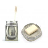 ZBOSP-C37 SABUNLUK DİŞ FİRCALİK 2Lİ  BANYO SETİKRİSTAL TAŞLI GÜMÜŞ POLİRESİN thumbnail 2