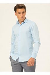 SÜVARİ Klasik Yaka Armürlü Mavi - Buz Erkek Gömlek thumbnail 2