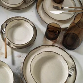 Kütahya Porselen Moderna 24 Parça Yemek Takımı Pearl P02 Tarçın thumbnail 2