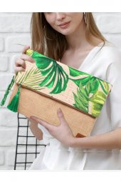 Ju Yaratıcı Tasarım  Kadın Portföy & Clutch & 0muz Çantası Yeşil Bej thumbnail 1