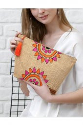 Ju Yaratıcı Tasarım Hasır Kadın Portföy & Clutch Üçgen Çanta Turuncu - 1