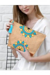 Ju Yaratıcı Tasarım Hasır Kadın Portföy & Clutch Üçgen Çanta Mavi - 1