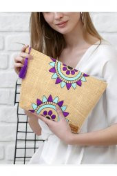 Ju Yaratıcı Tasarım Hasır Kadın Portföy & Clutch Üçgen Çanta Mor thumbnail 1