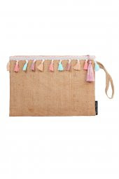 Ju Yaratıcı Tasarım Hasır Kadın Portföy Clutch Çanta Pembe - 2