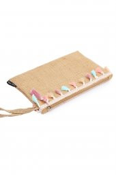 Ju Yaratıcı Tasarım Hasır Kadın Portföy Clutch Çanta Pembe - 3