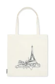Bez Omuz Çantası Nakışlı Eyfel Kulesi Krem thumbnail 1