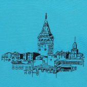 Bez Omuz Çantası Nakışlı Galata Kulesi Turkuaz - 3