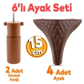 Petek 6'lı Set Mobilya Tv Ünitesi Çekyat Koltuk Kanepe Destek Ayağı 15 Cm Kahverengi Baza Ayakları - 1