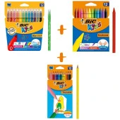 Bic Boyama Seti Kuru Boya 12li + Keçeli Boya 12li + Mum Pastel Boya 12li - 1