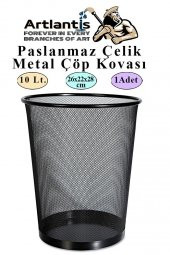 Çöp Kovası Paslanmaz Çelik Siyah Fileli 1 Adet Ofis Büro Okul vb.Çöp Kovası Metal Delikli Kolay Kullanım - 1